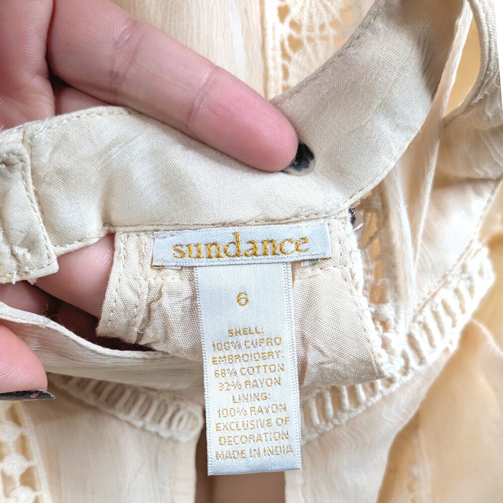 Sundance Adara Halter Dress 6 | Cream Cupro Embroidered Eyelet Flounce Midi - Picture 9 of 10